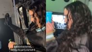 Marissa Lawrence parties inside a tour bus,